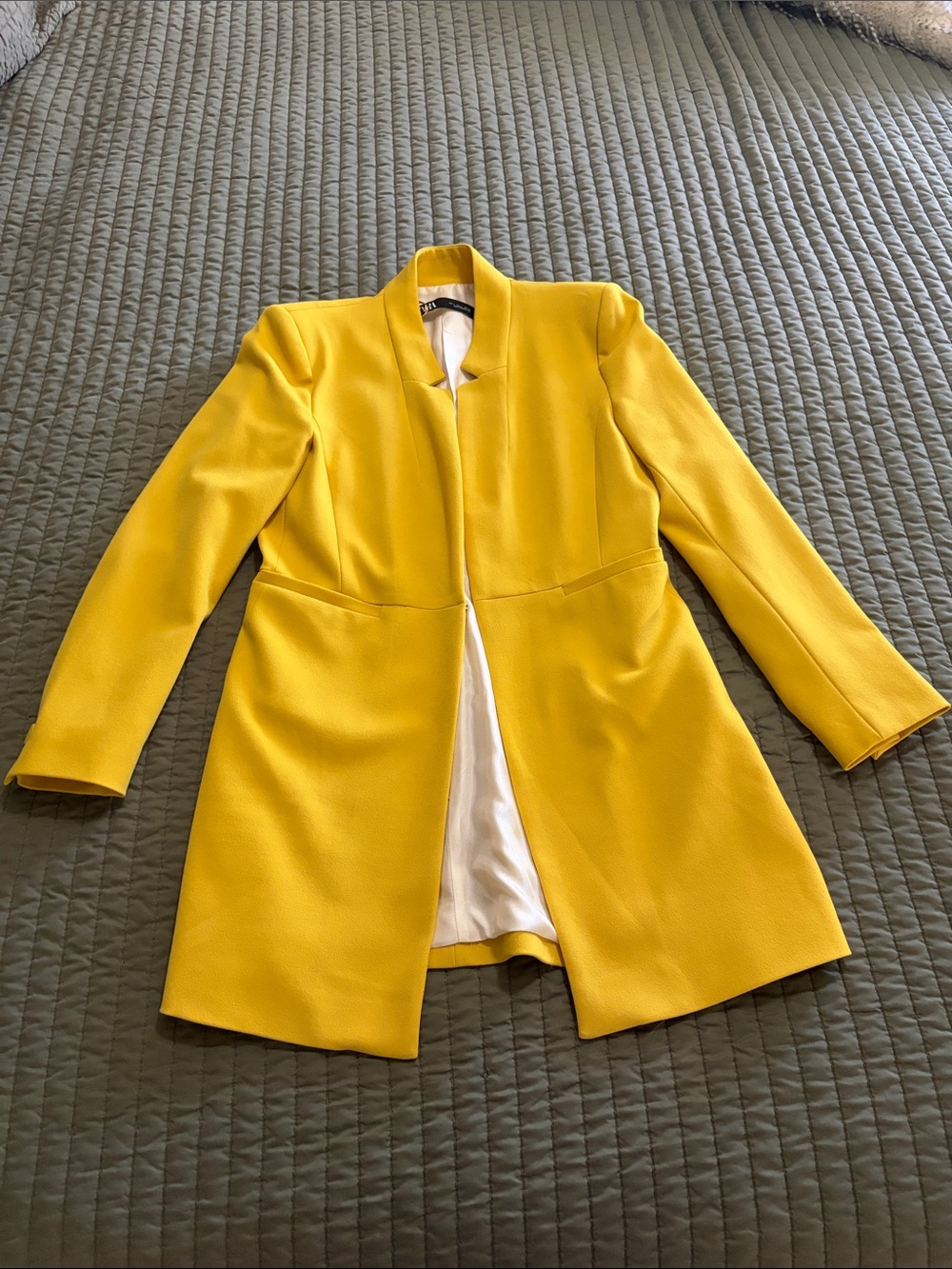 Zara Yellow Womens Longline Collarless Coat
